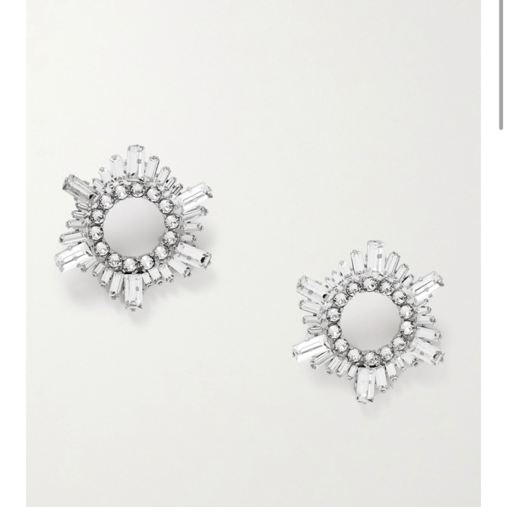NIB Amina Muaddi silver-tone crystal earrings
